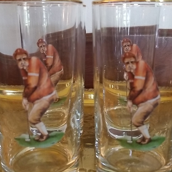 Vintage Golf Decanter & Gold Rimmed Glasses Barware Set & Cocktail Napki… - Picture 10 of 15
